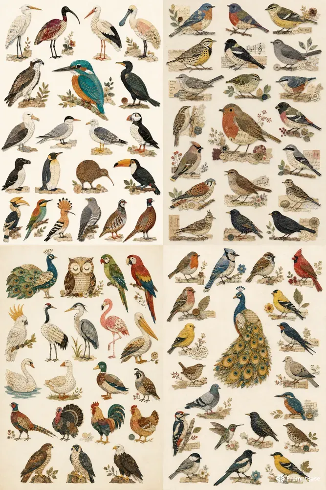 Vintage Paper Bird Collage Sets