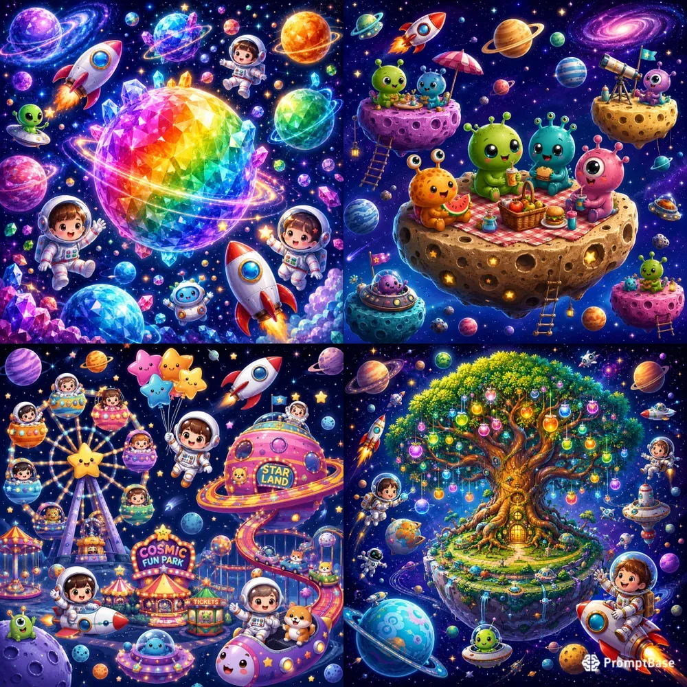 Cosmic Cartoon Space Adventure Worlds