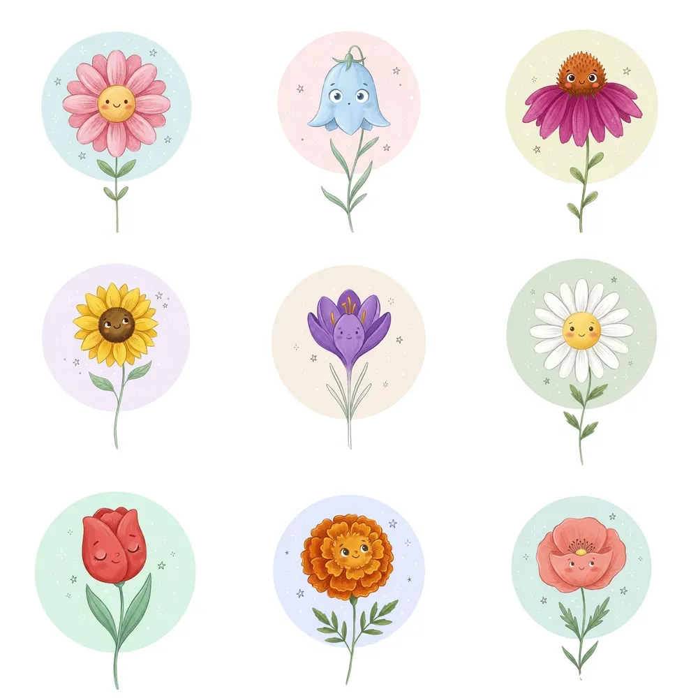 Cute Flower Gouache Portraits