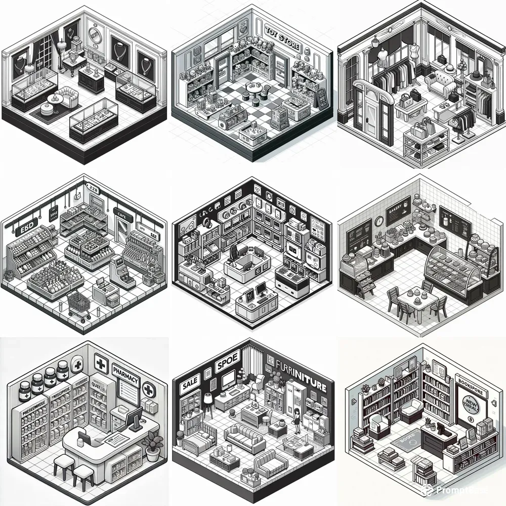 3D Vector Isometric Storefront Colorings