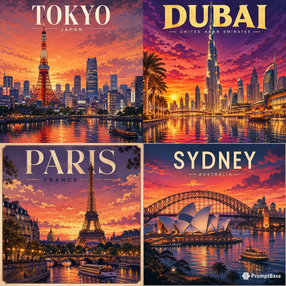 Cinematic City Sunset Illustrations