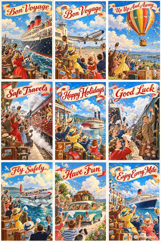 Vintage Bon Voyage Postcard Art