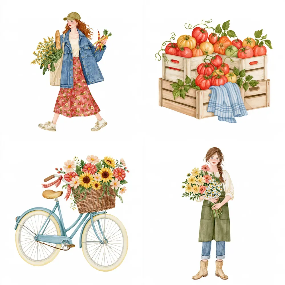 Farmers Market Editorial Watercolors