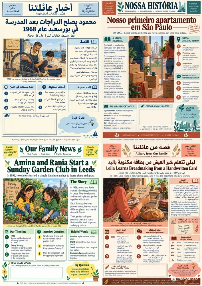 Family Memory Story Newspaper Sheets