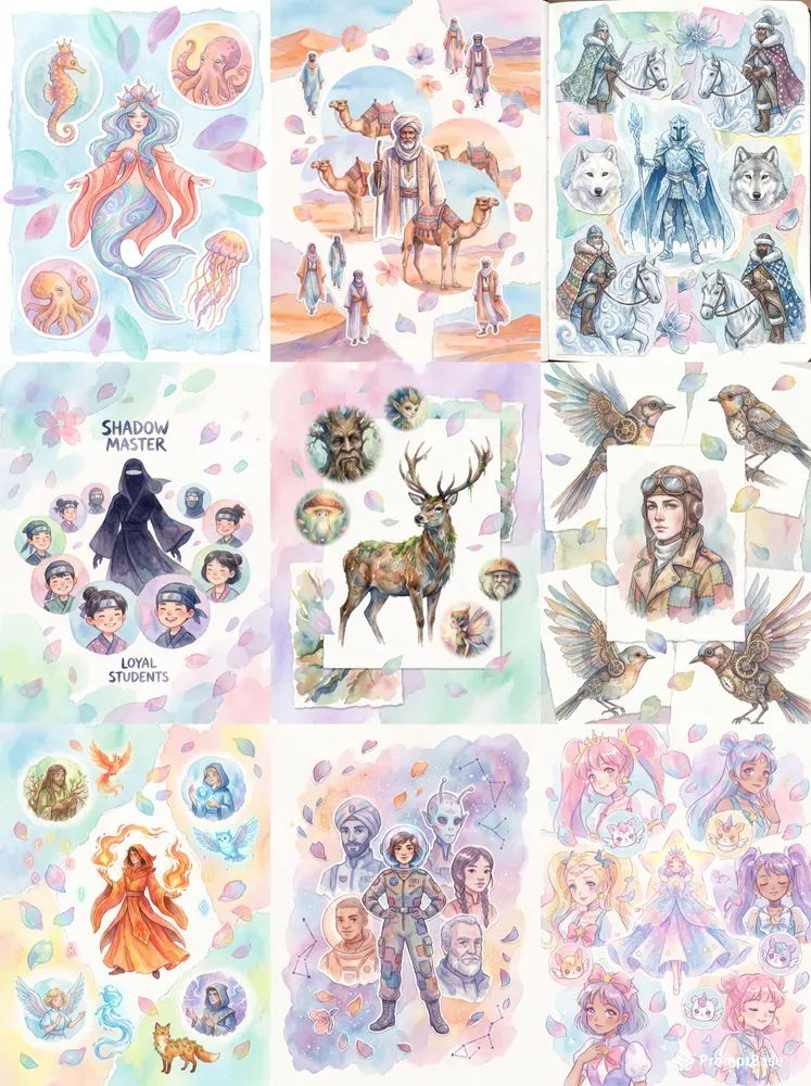 Vibrant Watercolor Anime Collages