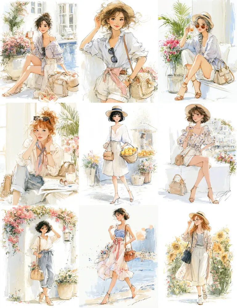 Summer Girls Watercolor Fashion Art