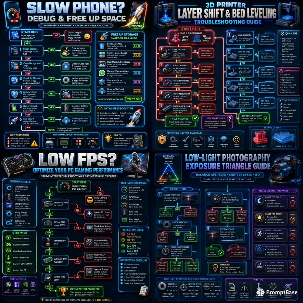 3D Neon Infographic Flowcharts