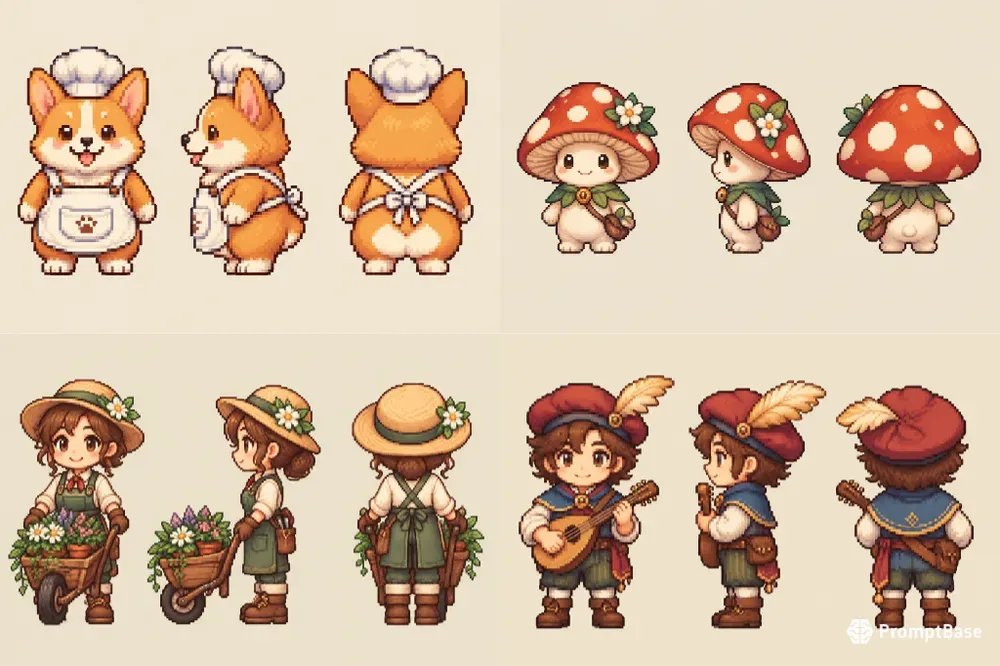 16bit Cozy Game Character Sprite Sheets