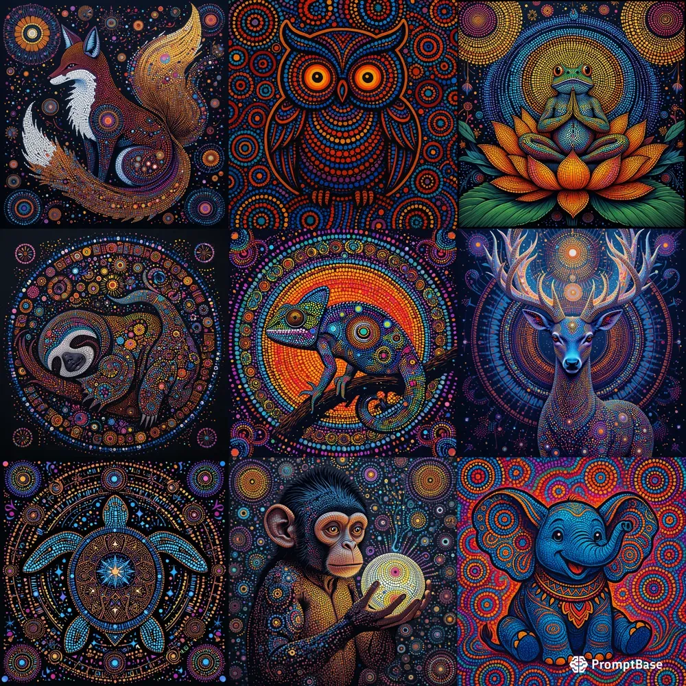 Aboriginal Dot Art Animal Portraits