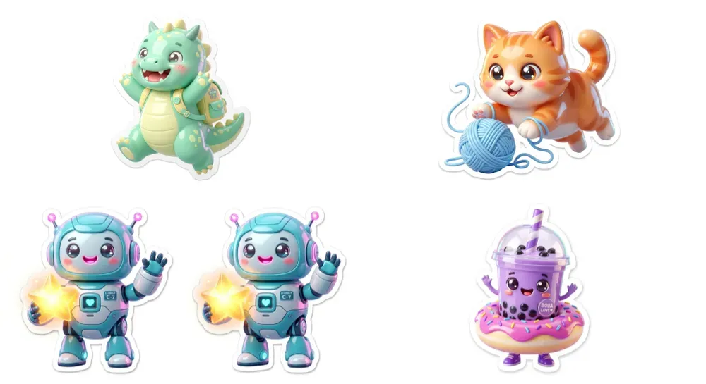 3D Glossy Kawaii Sticker Icons