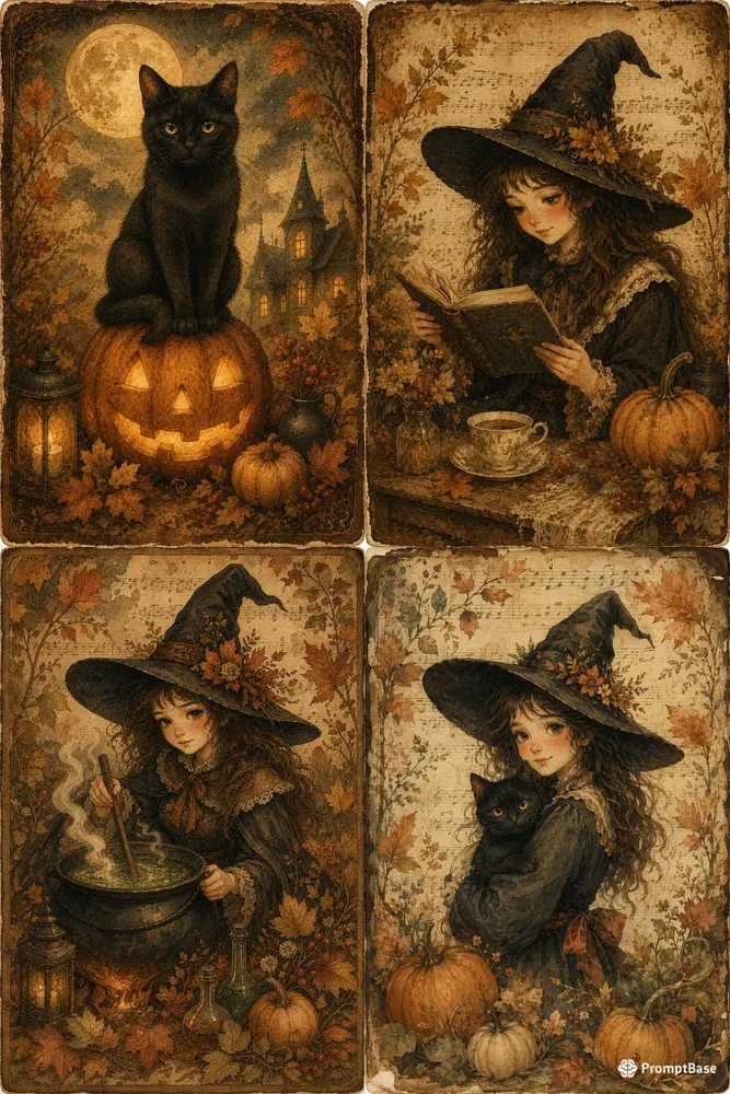 Vintage Witch Watercolor Illustrations