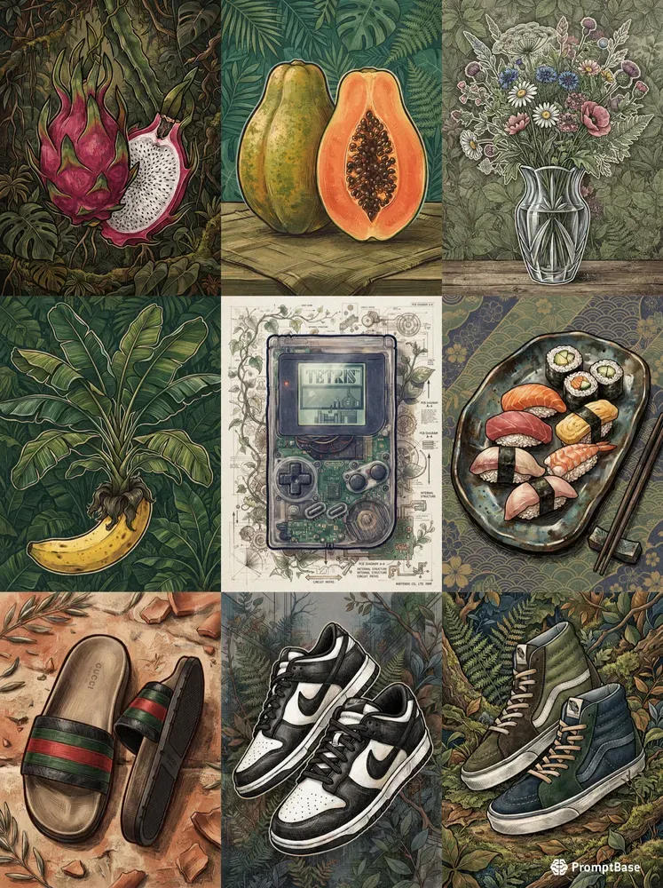 Botanical Ink Hatching Posters