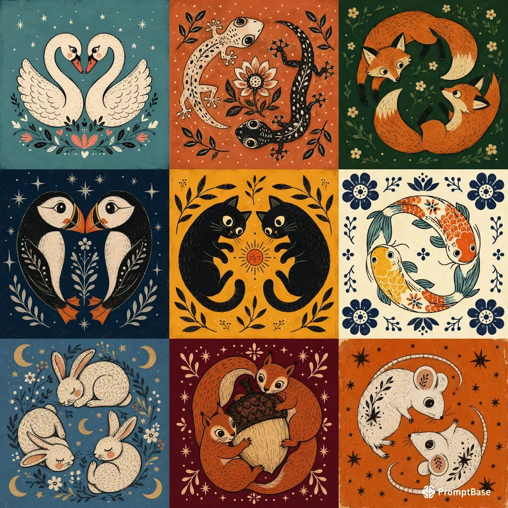 Whimsical Folk Animal Posters
