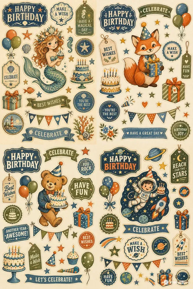 Retro Birthday Sticker Sheets