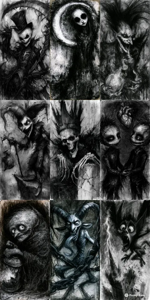 Macabre Dark Whimsy Charcoal Sketches
