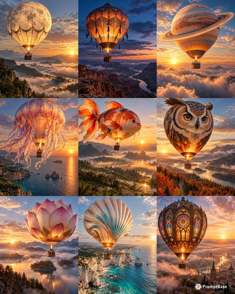 Hyperrealistic Fantasy Hot Air Balloons