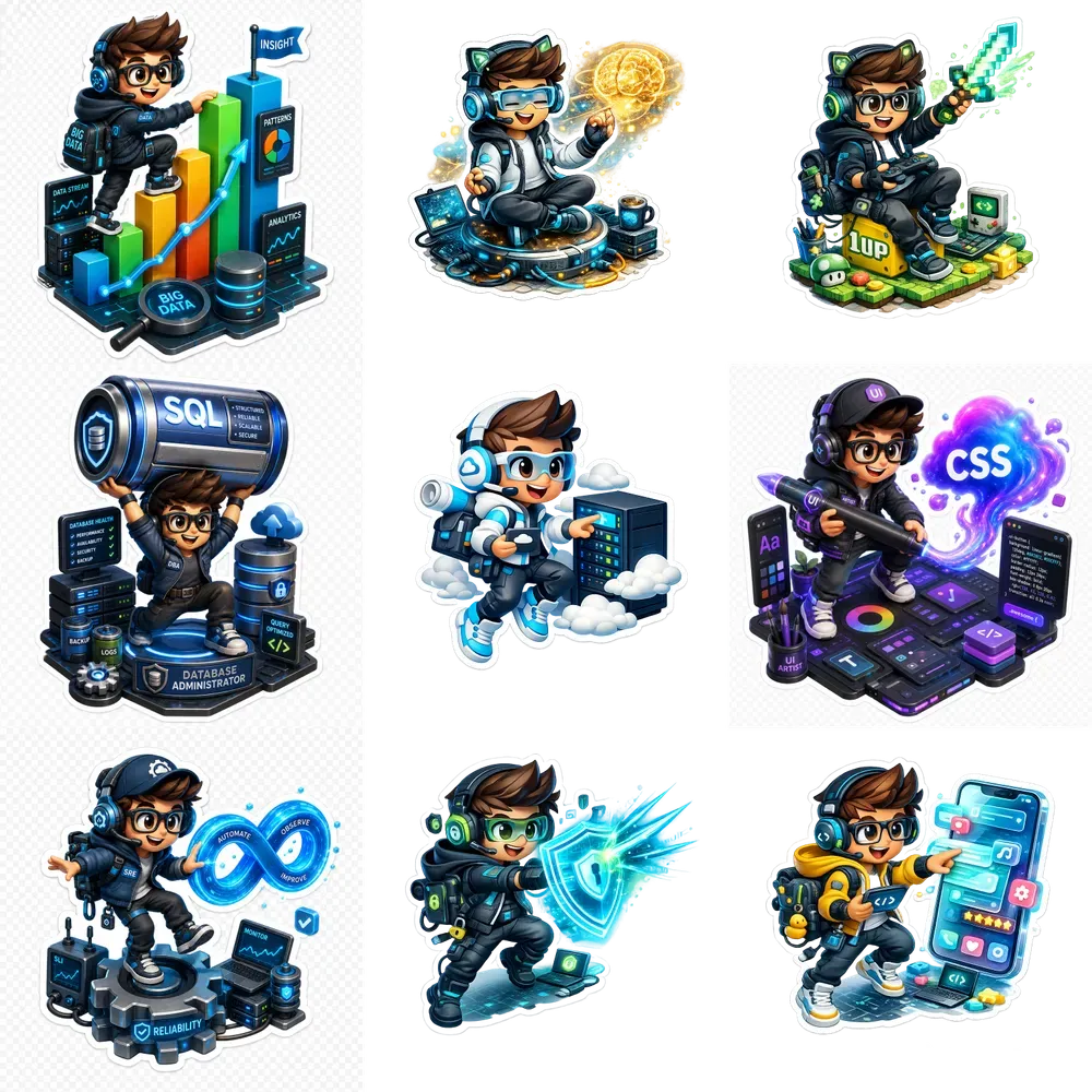 Cute 3D Tech Developer Diecut Stickers
