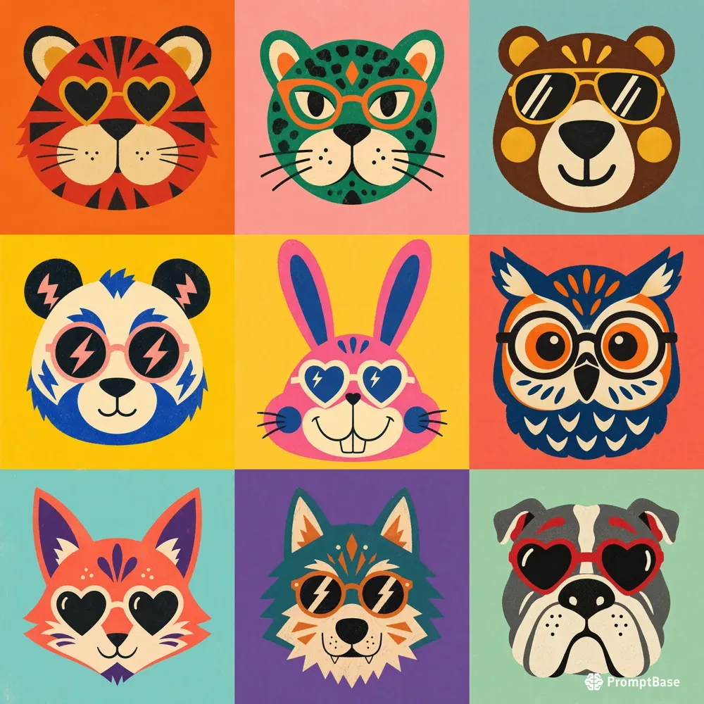 Funny Silkscreen Animal Character Art