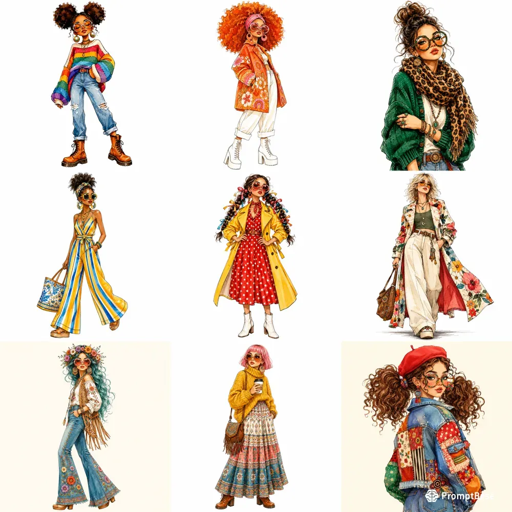 Chic Boho Fashion Doll Cliparts