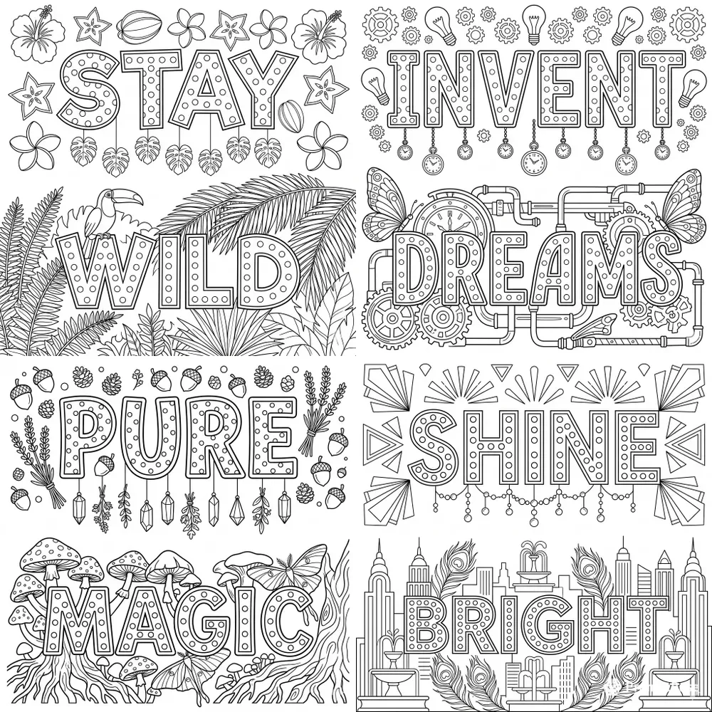 Clean Line Word Art Coloring