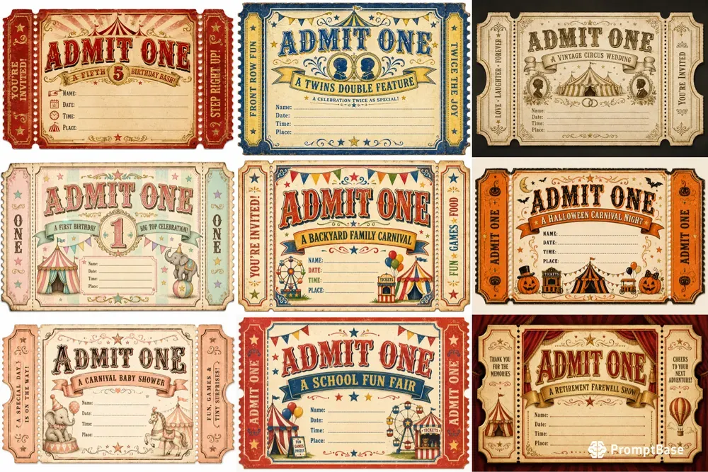 Circus Ticket Invitation Cards