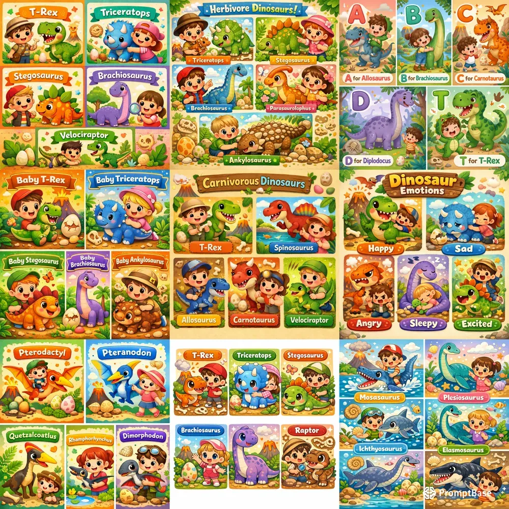 Cute Dinosaur Kids Poster Packs