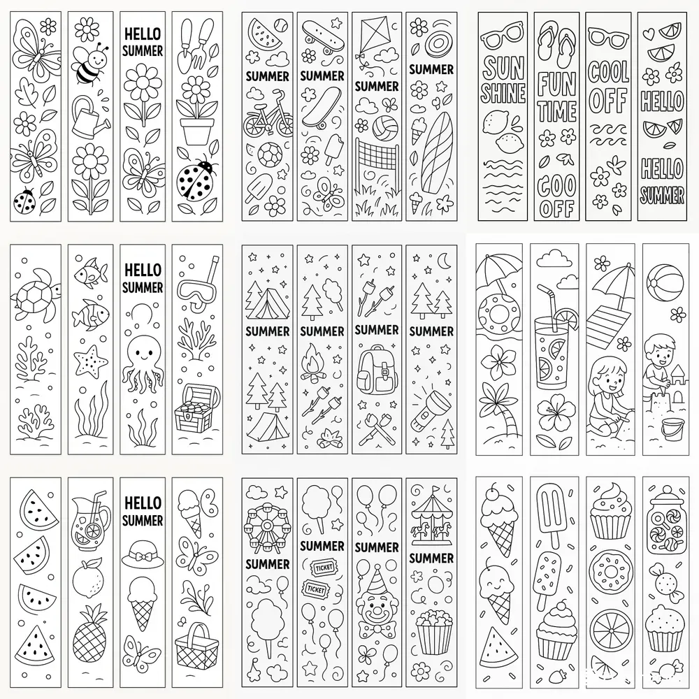 Summer Vibes Bookmark Coloring Pages