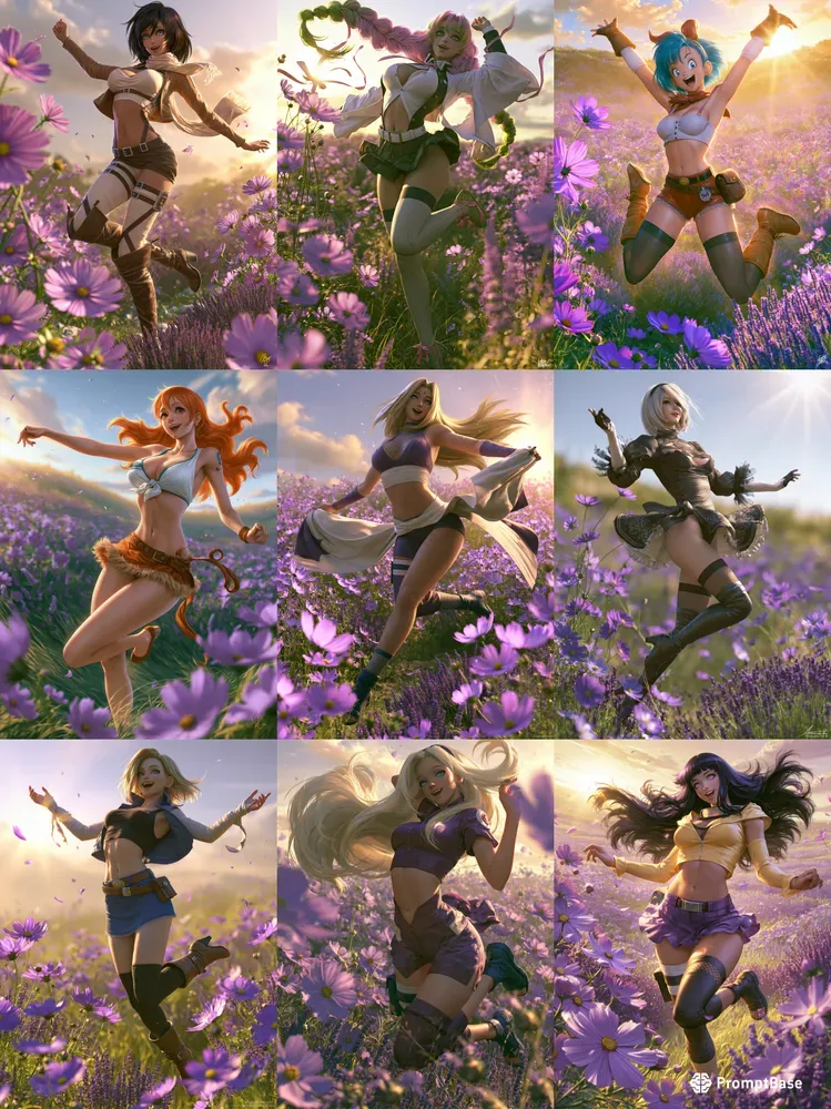 Female Anime Flower Field Portraits