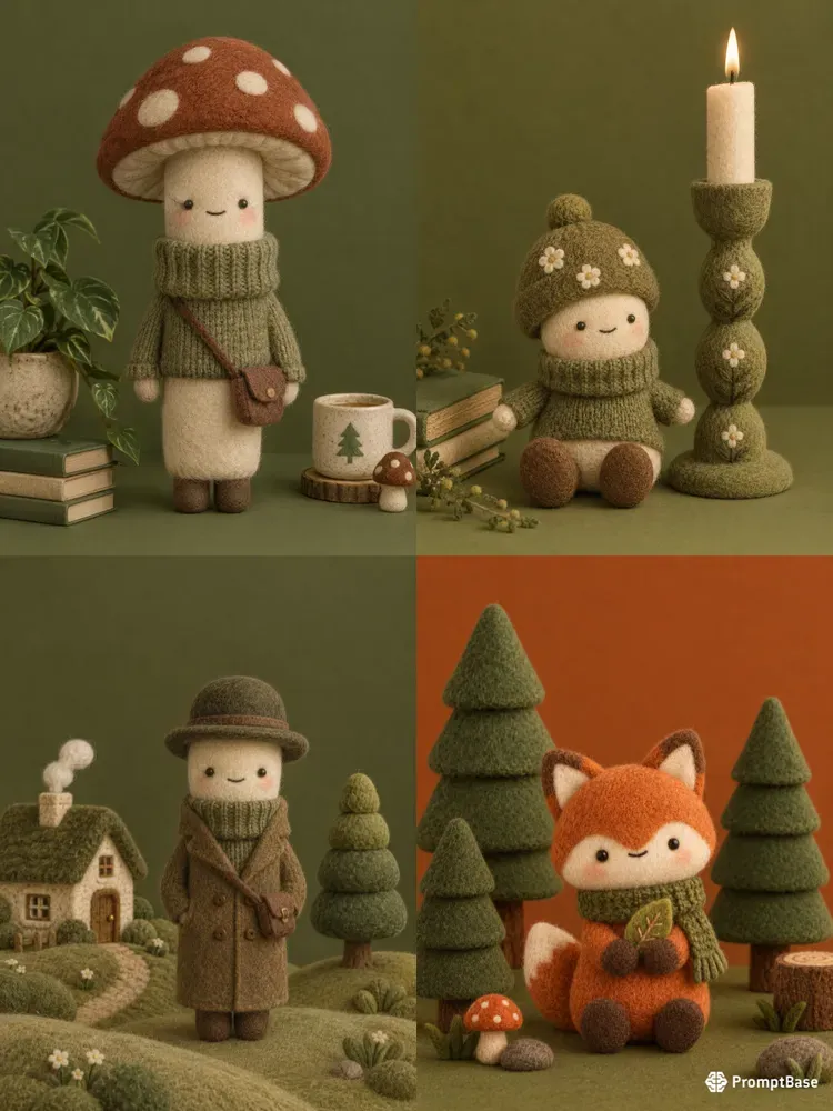 Cute Felted Olive Wool Characters