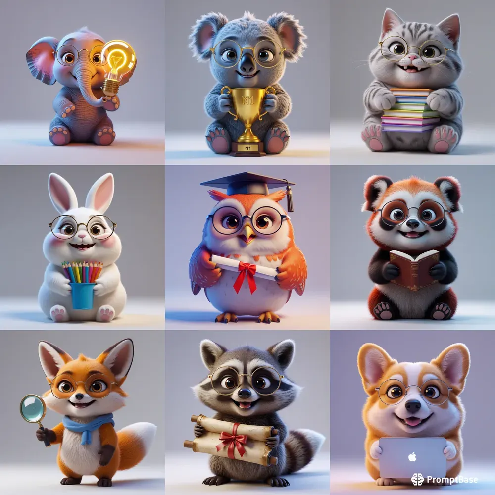 3D Cute Animals Back To School Offices