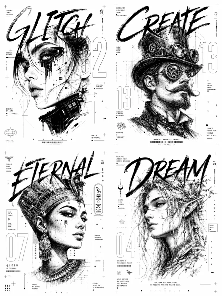 Abstract Editorial Face Typographies