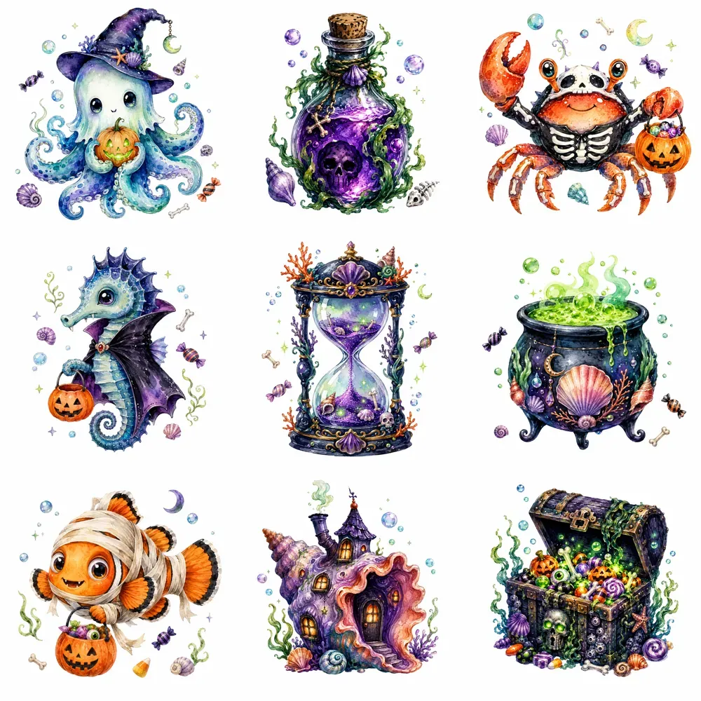 Underwater Halloween Watercolor Cliparts
