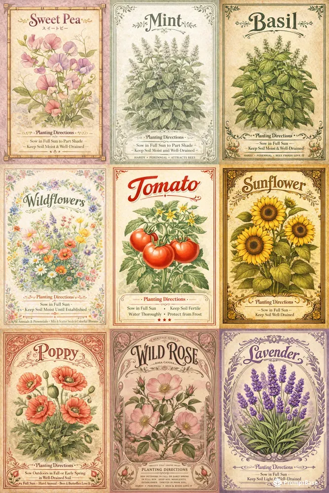Vintage Botanical Seed Packet Art
