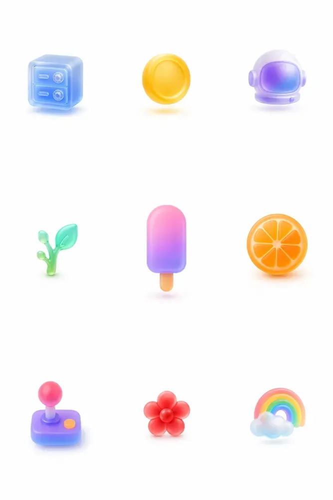 Soft Frosted Glass Icon Objects