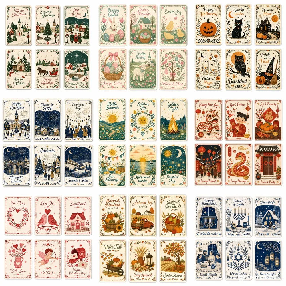 Vintage Folk Holiday Card Sets