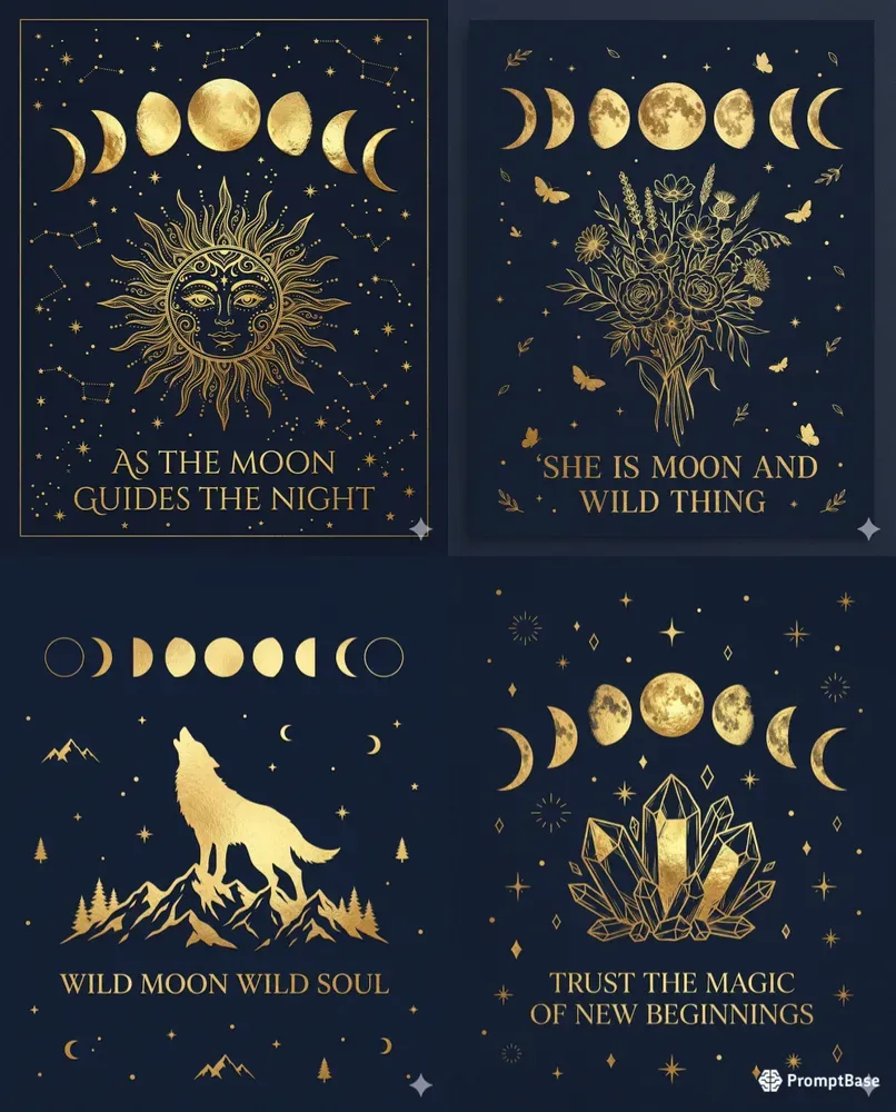 Dark Celestial Gold Foil Wall Art Prints