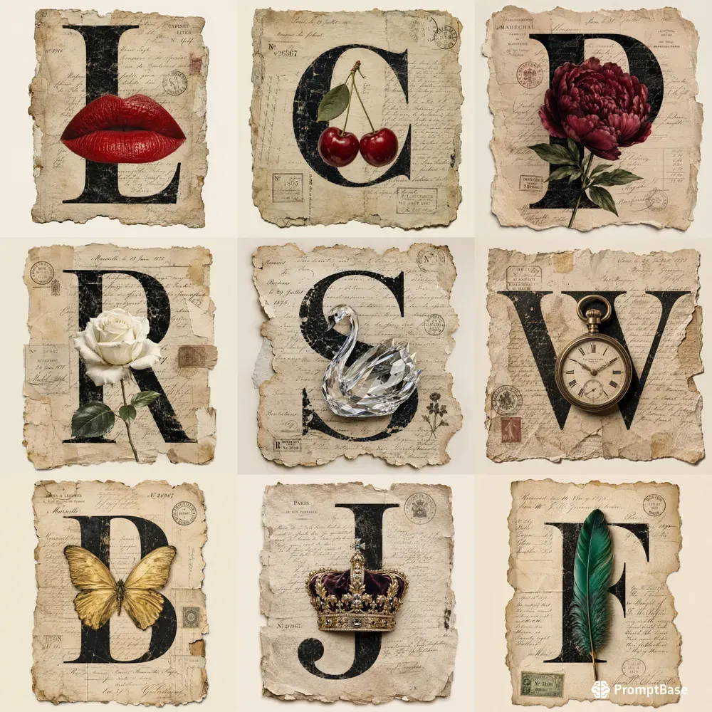 Vintage Monogram Collage Poster Artworks