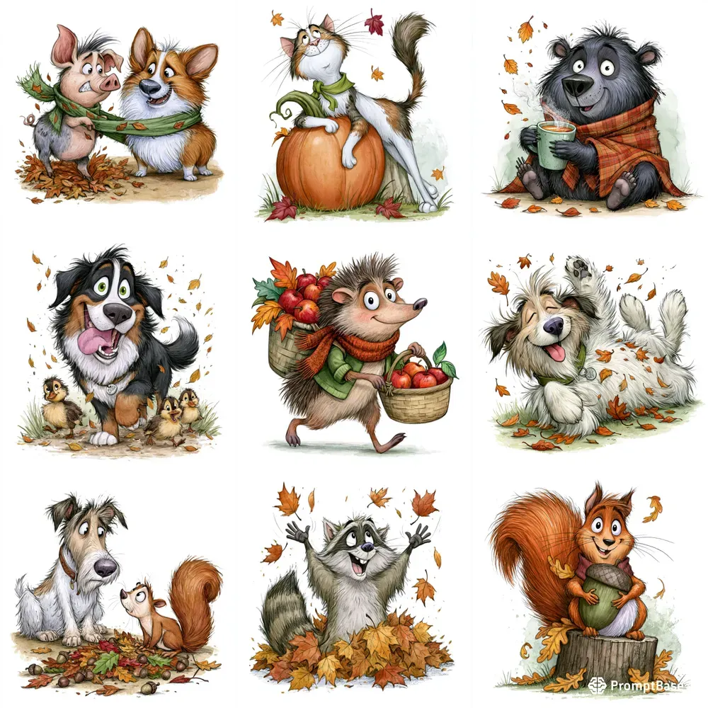 Cozy Autumn Animal Clipart Sets