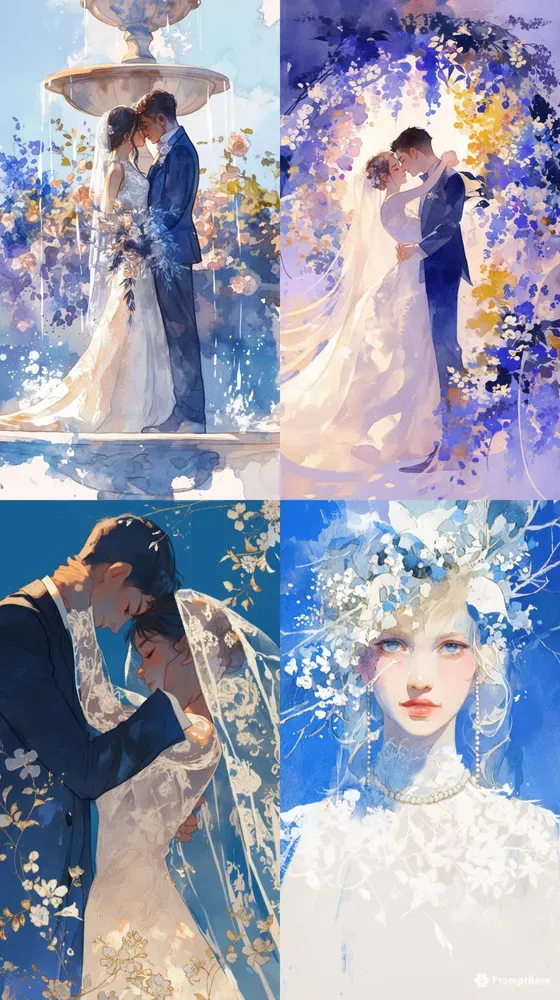 Cobalt Wedding Watercolor Portraits