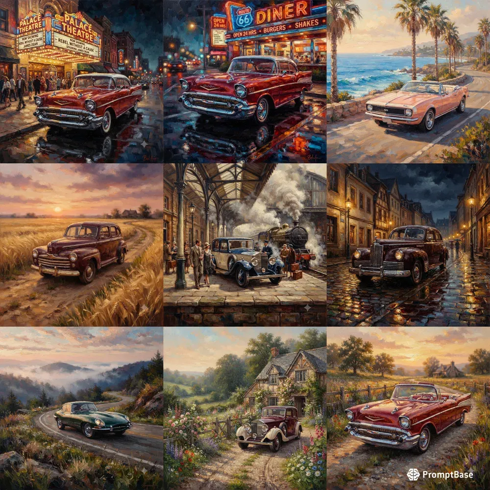 Retro Automobile Oil Painting Collections