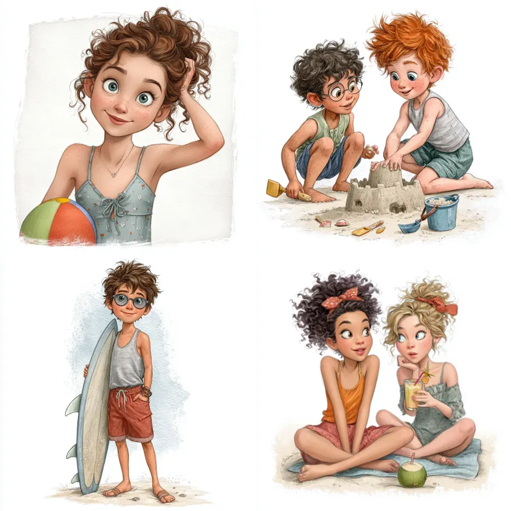 Summer Kids Watercolor Clipart