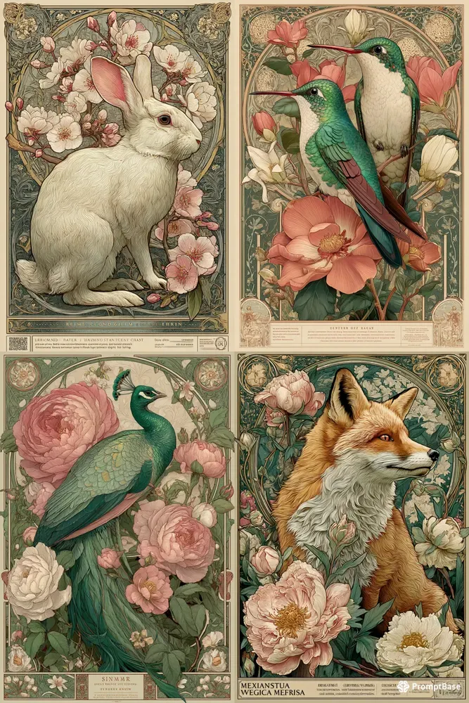 Art Nouveau Botanical Wildlife