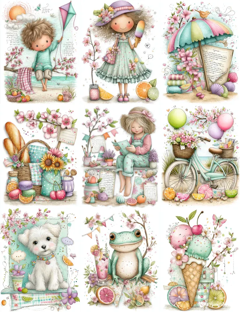 Summer Design Ephemera Collage Clipart