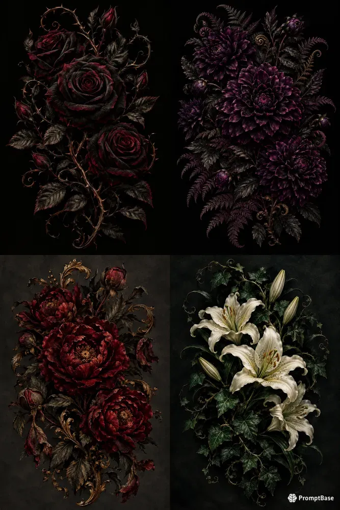Gothic Dark Floral Wall Art