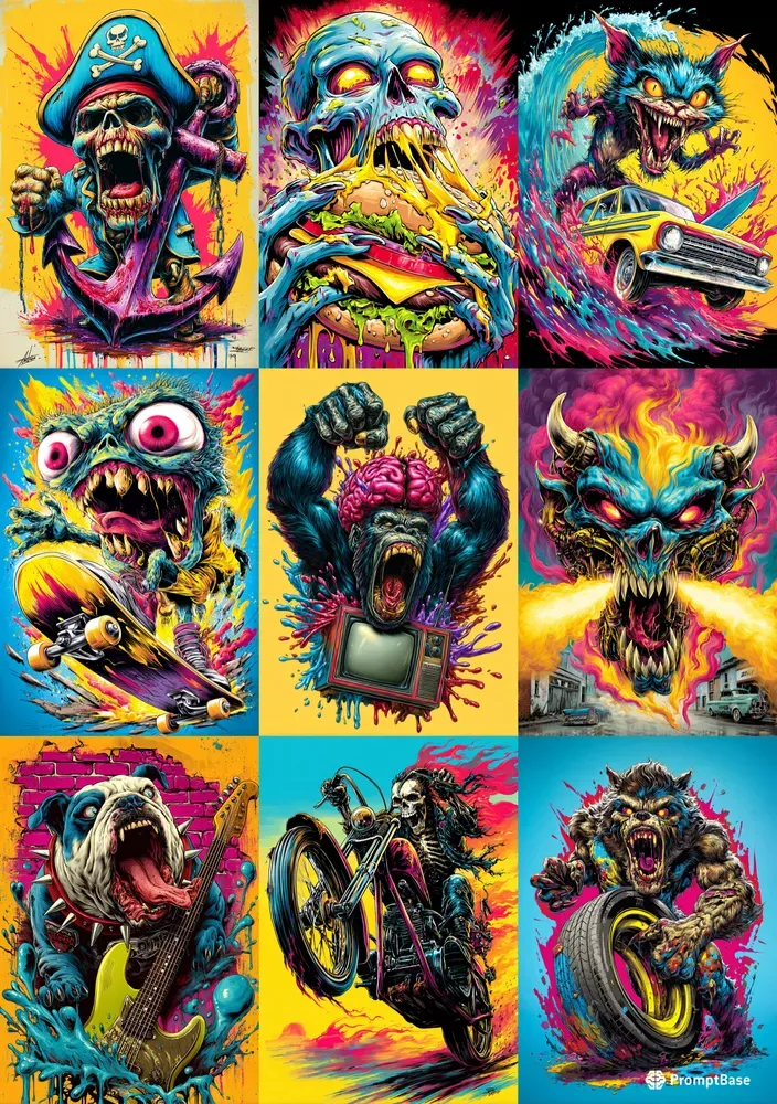 Neon Lowbrow Skate Punk Art