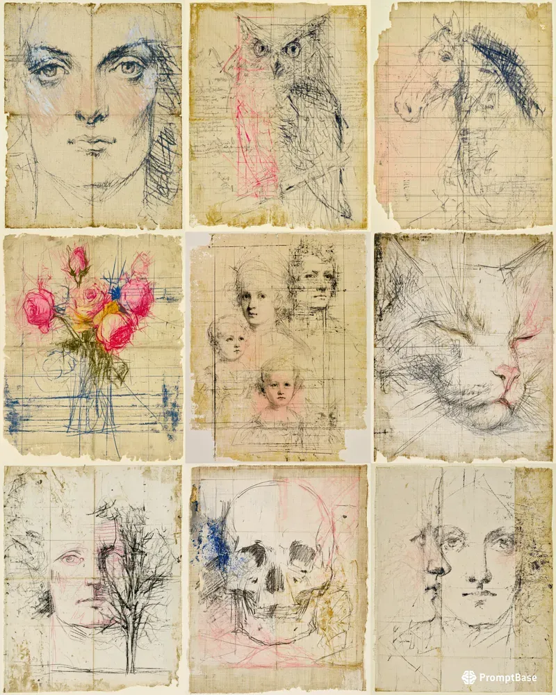 Old Mixed Media Sepia Sketches