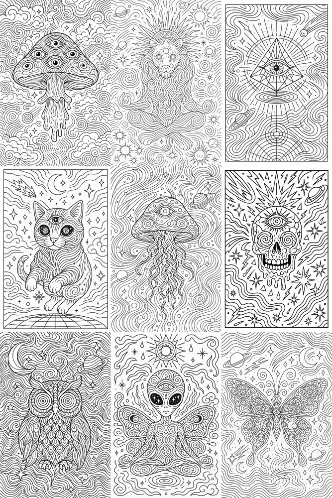Trippy Psychedelic Coloring Book Pages