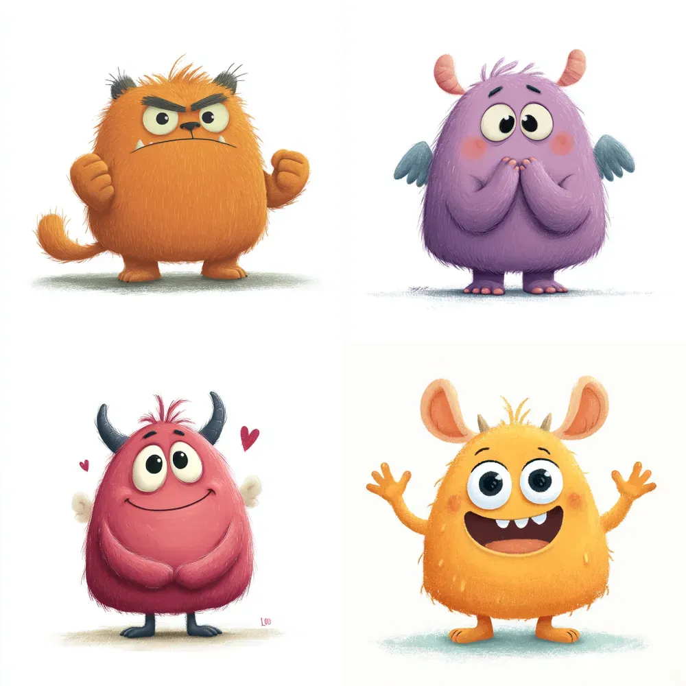 Cute Emotion Monster Character Clipart