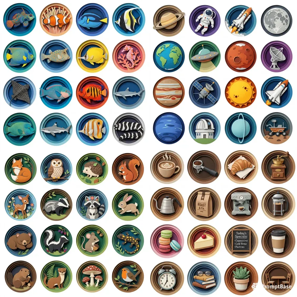 3D Paper Cut Shadowbox 16in1 Icon Packs