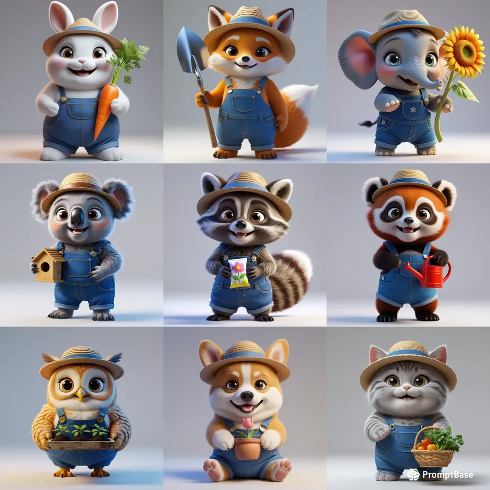 3D Cute Animals Little Gardeners